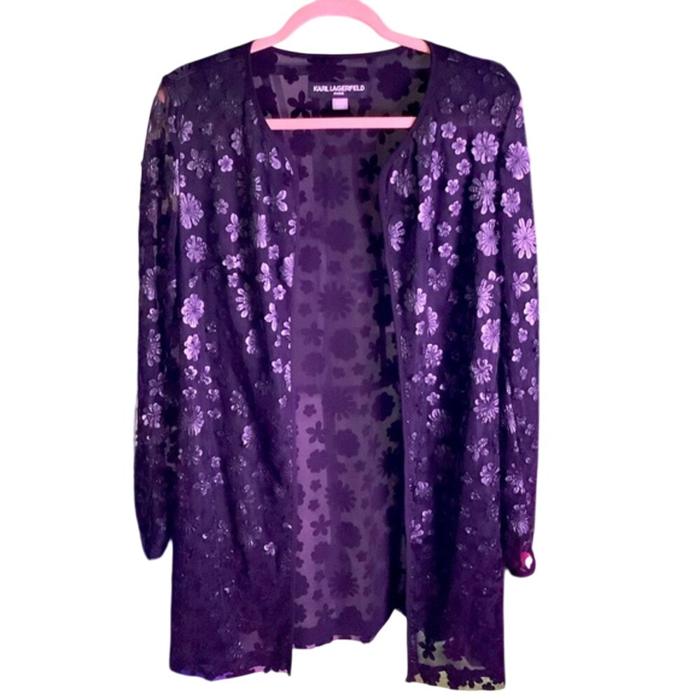 Karl Lagerfeld women's black floral long overcoat kimono  Large goth whimsycore